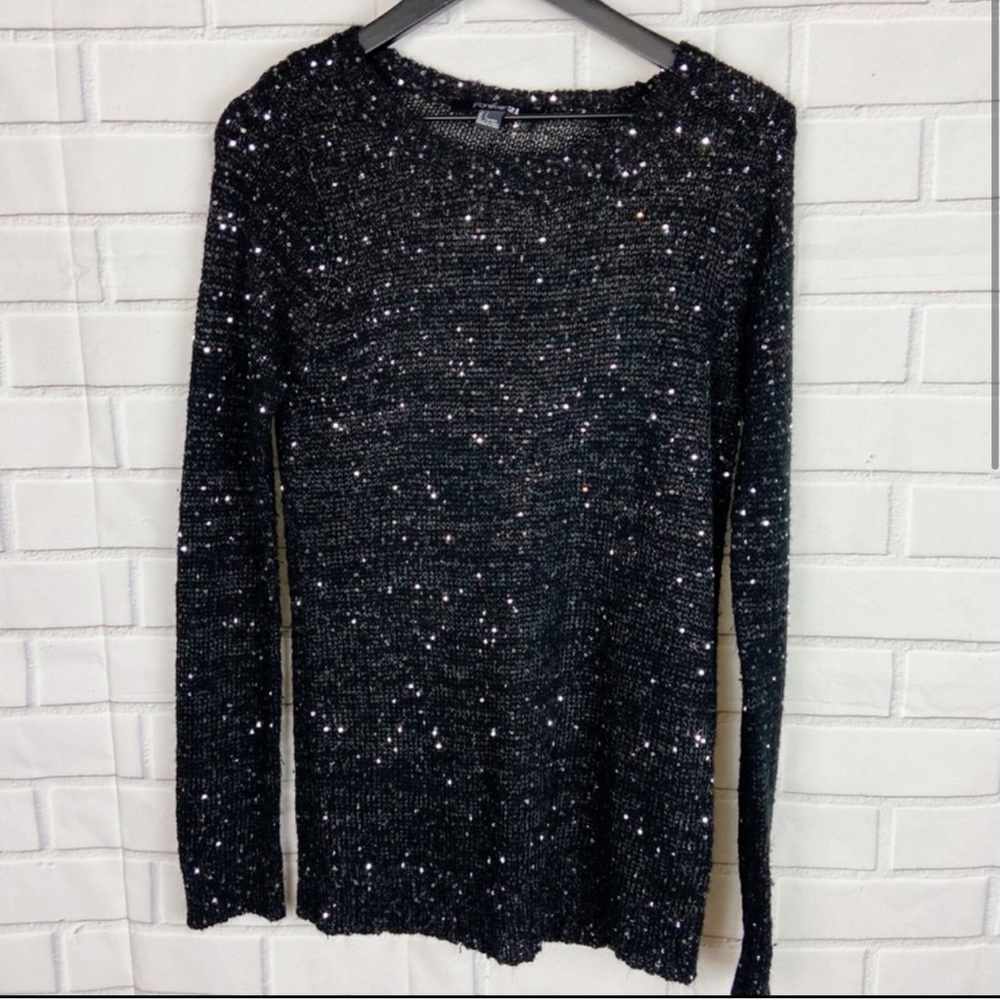 Forever 21 Woman’s Black Loose Knit Sparkle Sweater - Picture 2 of 14